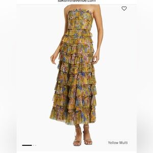Mac Duggal Yellow Multi Floral Midi Dress